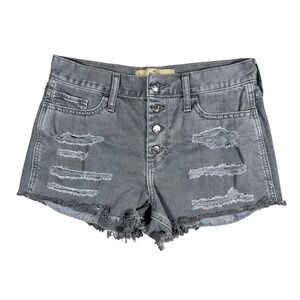 Hollister Shorts High Rise 7 Gray Denim Distressed Frayed Hem Button‎ Fly 28